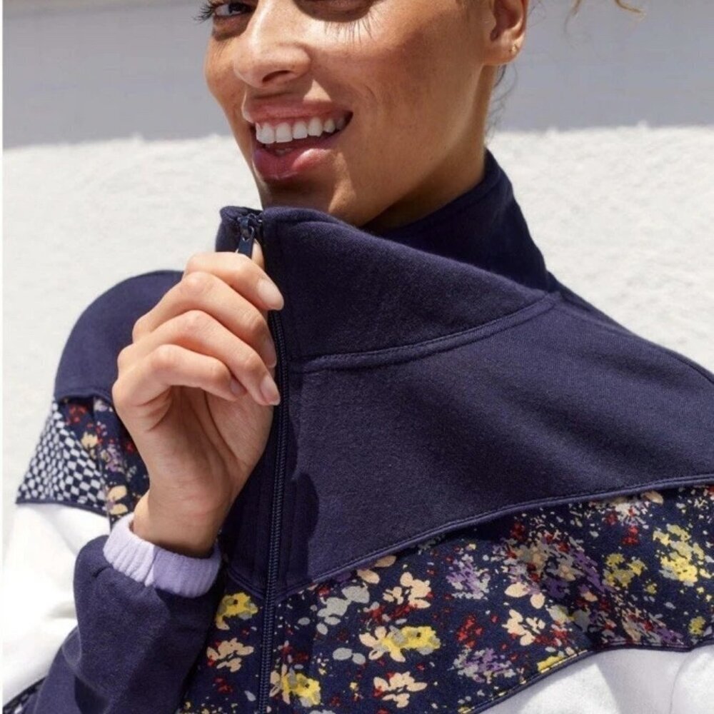 Anthropologie Daily Practice track jacket medium colorblock floral navy purple